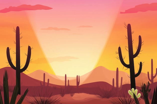 Cactusbos bij zonsondergang Een bos van cactussen met een silhouet tegen een levendige oranje en roze zonsondergang