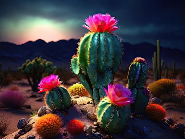 Foto cactus nel deserto di notte