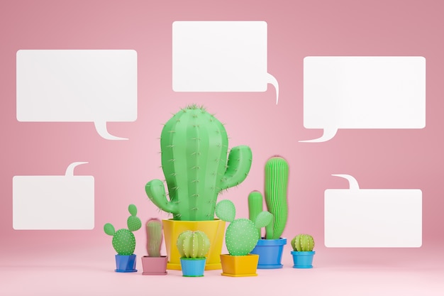 Foto cactus di diverse dimensioni e caselle di testo