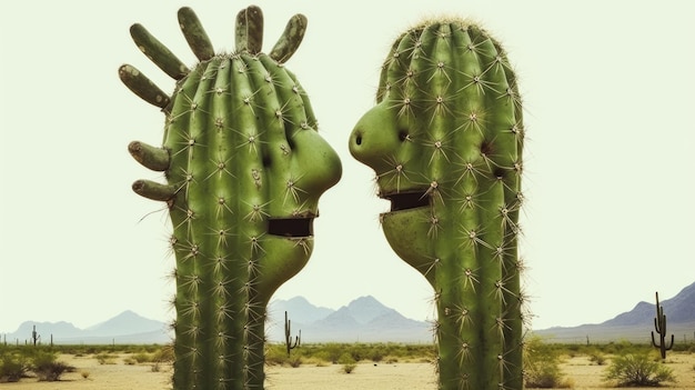 Cactuskus in de vorm van een menselijk lichaam Antropomorfe cactus met armen en hoofd Mexicaanse woestijn