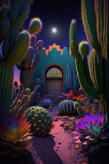 Cactusplanter met planten en een deur naar huis generatieve ai