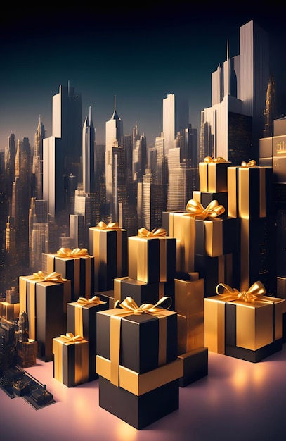 cadeau dozen in de stad Black Friday Cinematic daylight generative ai illustratie