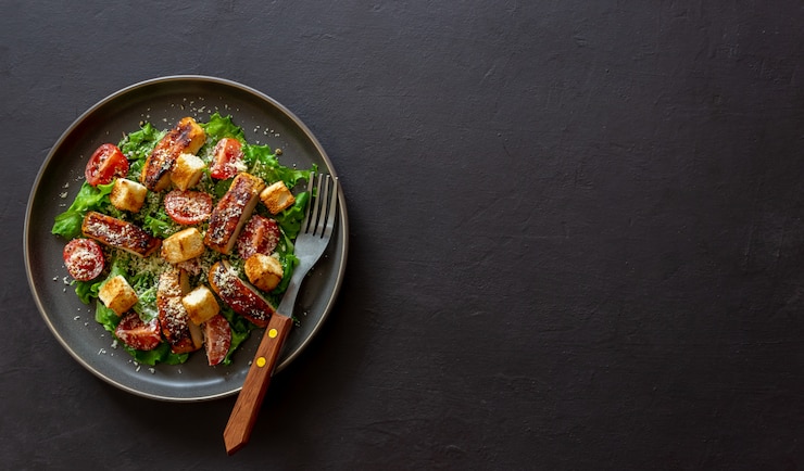 Photo caesar salad with chicken. healthy eating. diet. recipes of national dishes.