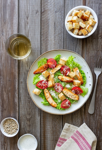 Caesar salad with chicken. Healthy eating. Diet. Recipes.