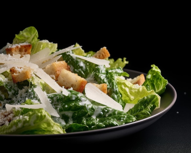 Photo caesar salad with crisp romaine lettuce anchovy fillets and grated pecorino cheese