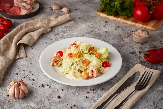 Caesar salad with shrimps