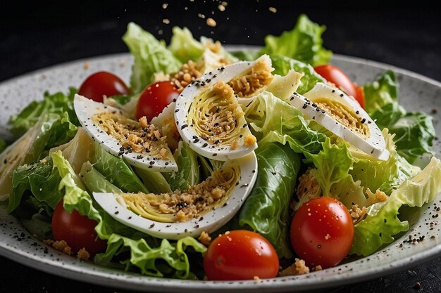 Foto insalata cesare con un tocco di pepe nero appena rotto