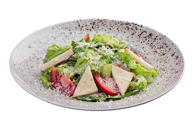 Caesarsalade Met Kipfilet En Ansjovissaus Op Witte Achtergrond