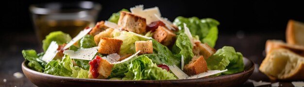 Caesarsalade Op Steen Rustieke Pub Brede Panoramische Generatieve AI