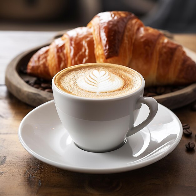 Caf indulgence Grote cappuccino beker met een croissant