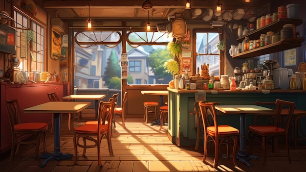 Premium AI Image | Cafe Anime Illustration Background