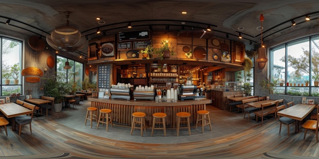 カフェ・バー・レストラン 誰もいない 屋内空き カフェ・ショップ インテリア 日中 木製のデザインのカウンター 赤