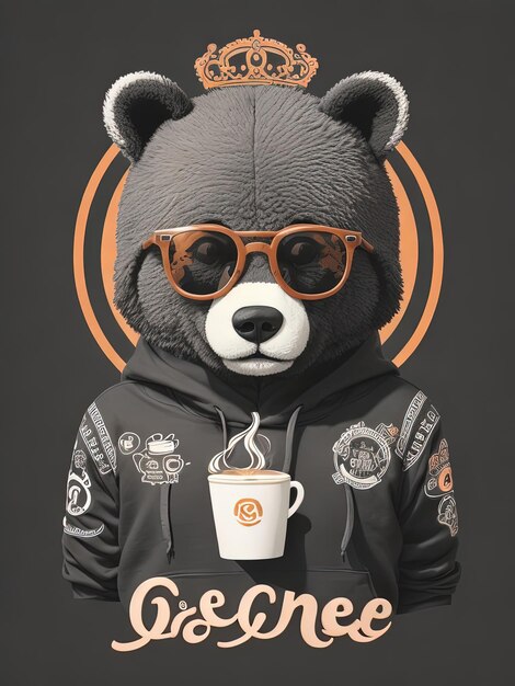 Foto logo del cafe oso bear con gafas