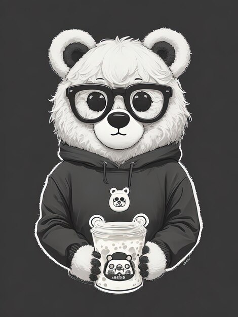 Foto logo del cafe oso bear con gafas