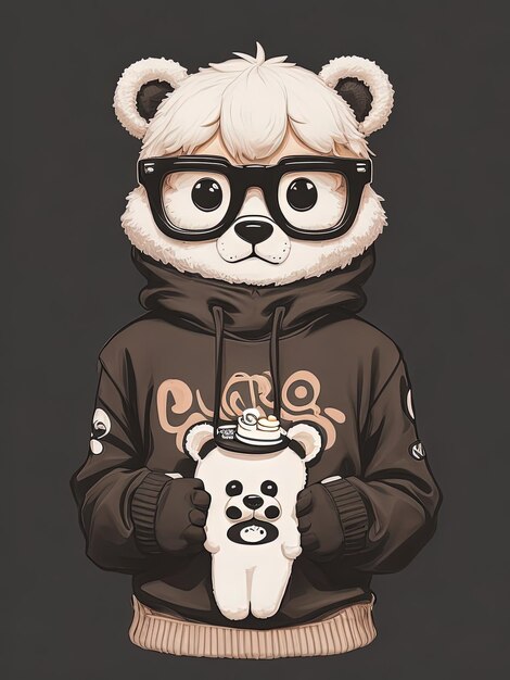 Foto logo del cafe oso bear con gafas