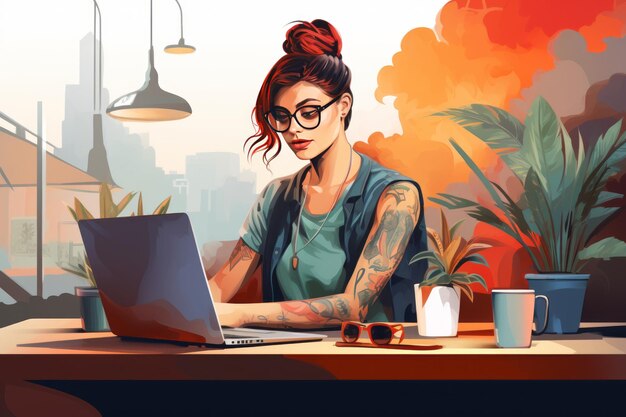 Cafe Chronicles Unleashing Creativity with a Tattooed Designer Freelancer