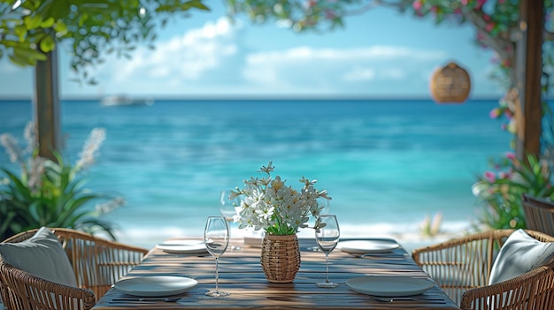 Cafe langs de zee prachtig gerangschikte tafel