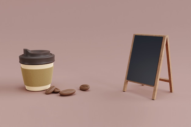 Cafe menu mockup with paper cup and beans