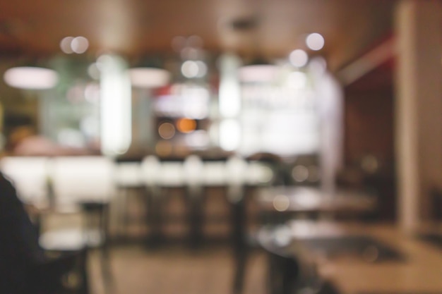 Cafe Restaurant interior with bar counter blur abstract background with bokeh light