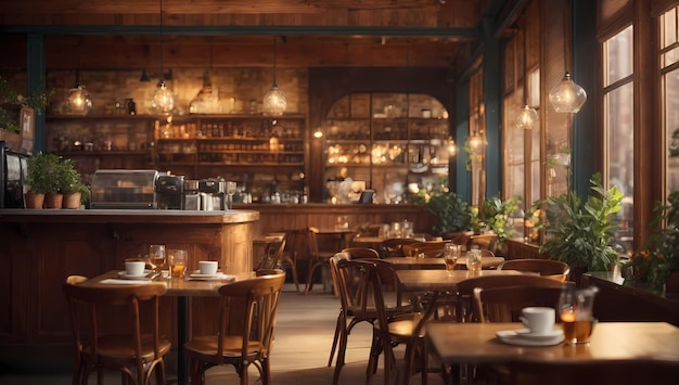 Сцена в кафе Фотореалистичное изображение уютной атмосферы для HD-обоев и масштабируемого фона
