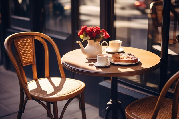 写真 カフェのテーブルと椅子