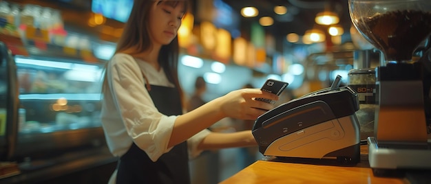 Cafeteria employee at the cashier39s register of the store