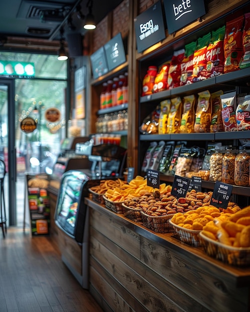 A Cafeteria With Snack Bar And Various Food Wallpaper