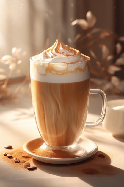 Caffee latte with whipped cream