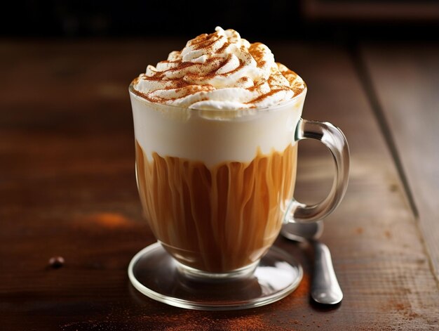 Photo caffee latte with whipped cream