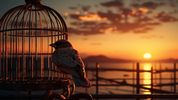 Cage for bird at sunset