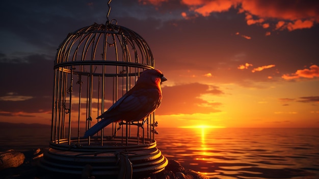 Cage for bird at sunset