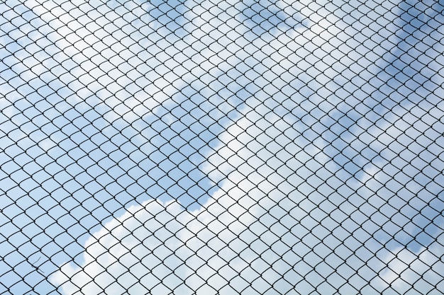 La rete del metallo della gabbia sul fondo del cielo blu - stile del modello