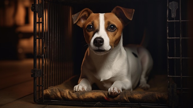 Caged Jack Russell Terrier dog