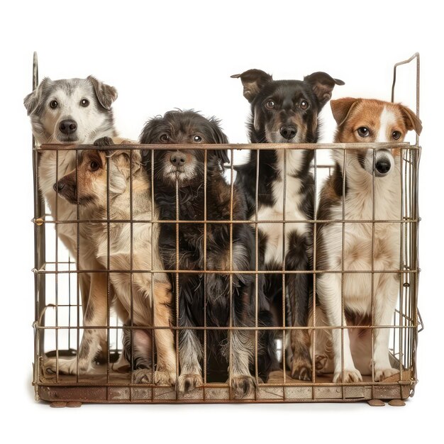 Photo caged pets side view full body isolate on white background