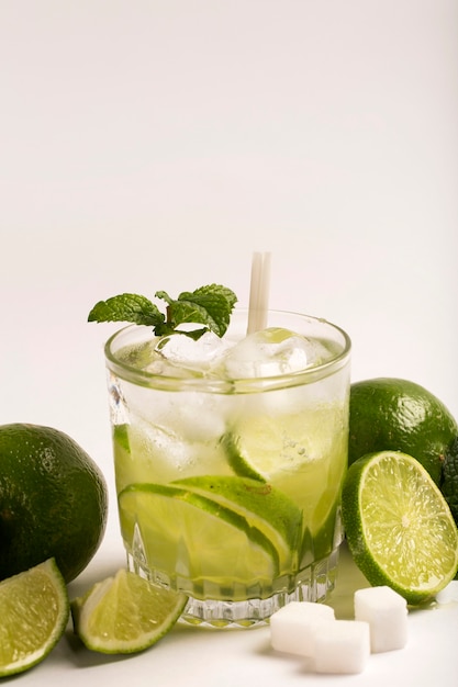 Caipirinha - brazilian's national cocktail made with cachaca, sugar and lemon or lime, isolated