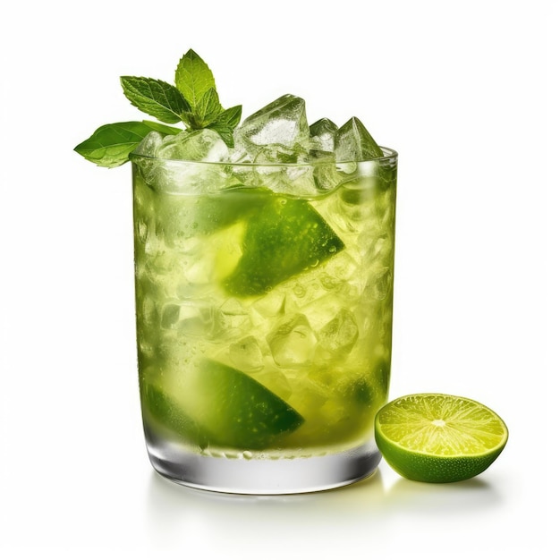 흰색 생성 AI에 고립 된 Caipirinha 칵테일