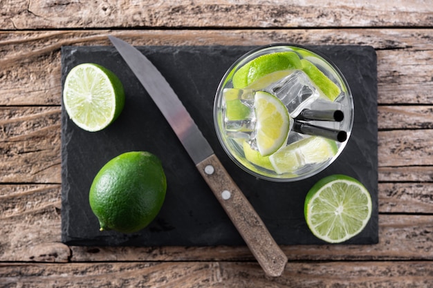 Caipiroska cocktail with lime