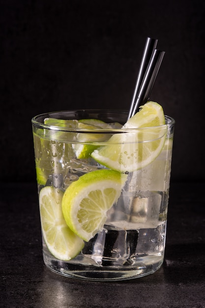 Caipiroska cocktail with lime