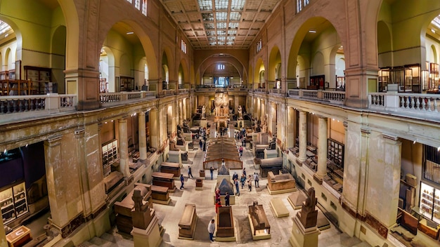 CAIRO, EGYPT - 02 JANUARY 2019 : Wide angle interior view of Egyptian Museum in Cairo.