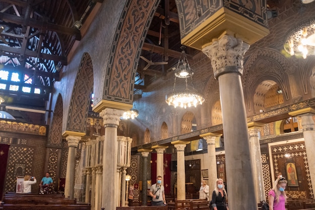 Cairo, Egypt - April 13, 2021 - the famous Coptic Hanging Church (St. Virgin Mary's) in Coptic Cairo