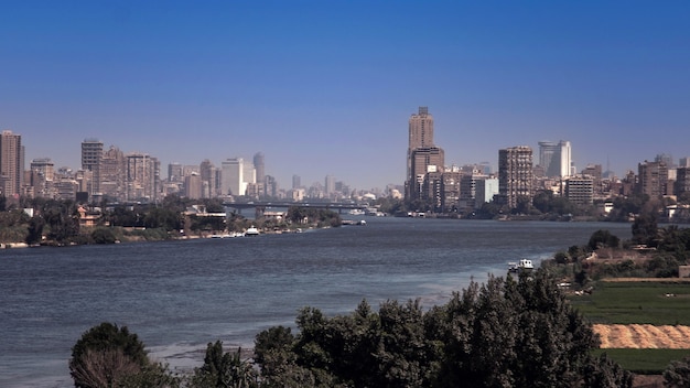 Cairo, Egypt - April 13, 2021: View of the city of Cairo with densely packed residential homes and buildings