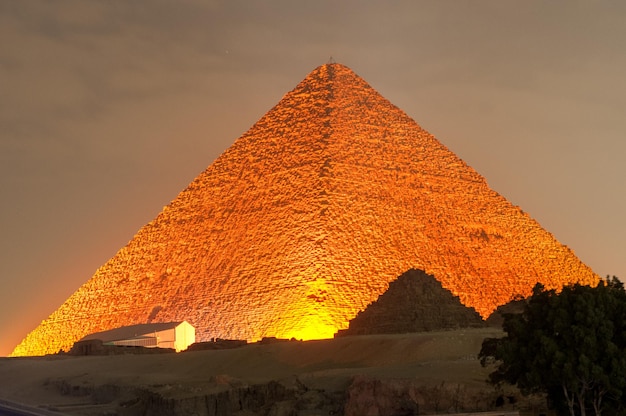 CAIRO EGYPT JANUARY 1 2009 Giza pyramid and Sphinx light up for magical sound and light show