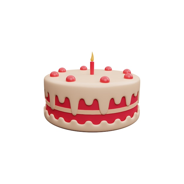 Cake 3d illustration isolated on white background. 3D birthday cake illustration on white background