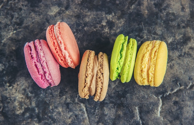 Cake assorted macarons for a gift. Selective focus.