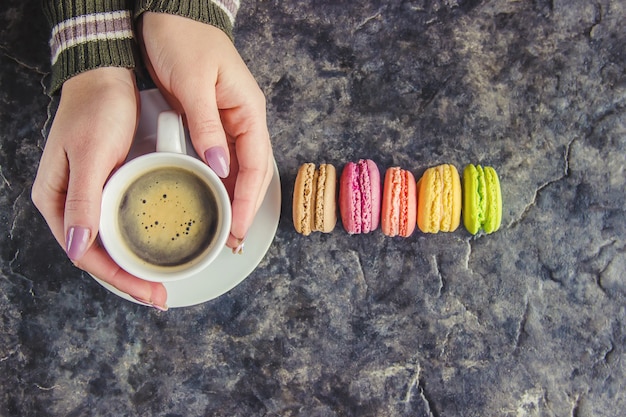 Cake assorted macarons for a gift. Selective focus.