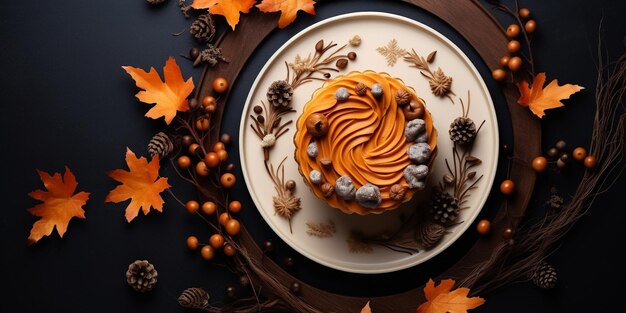 Photo cake autumn pie composition pumpkins background thanksgiving halloween pumpkins