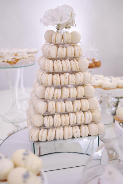 Cake bar sul matrimonio diverso tipo di dolcetti sul tavolo eclair cake pop muffin e mamy altri