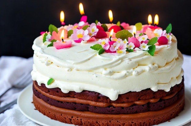 촛불이 켜진 케이크 생일 케이크 Generative AI