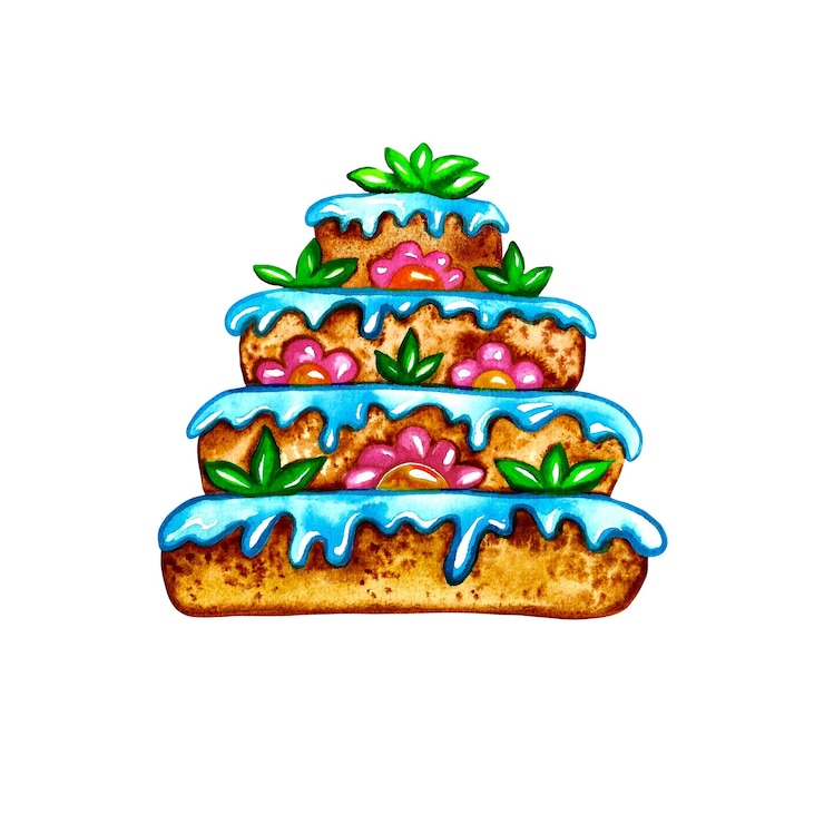 Photo ケーキの誕生日。水彩イラスト。