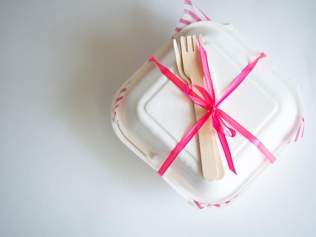 Cake box gift box for bento cake with wooden fork and candle